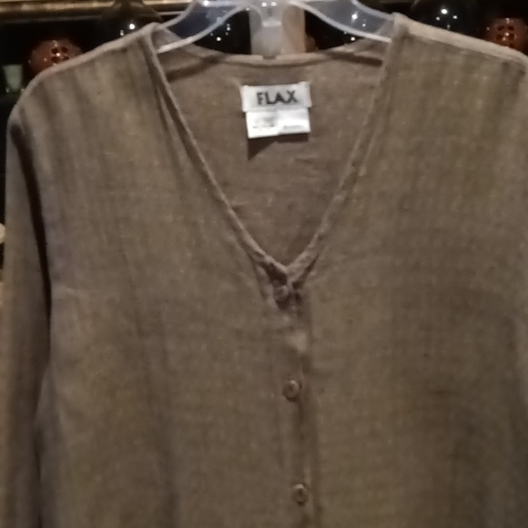 FINAL PRICE FLAX 100% linen l/s v-neck buttoned down blouse w side slits M - Picture 4 of 16